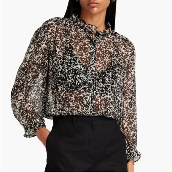 Ba&sh Elia Ruffle Button Down Blouse Sz M - Picture 1 of 8